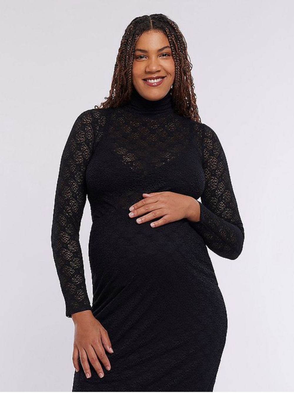 NWT Motherhood maternity black lace turtleneck long sleeve top size medium